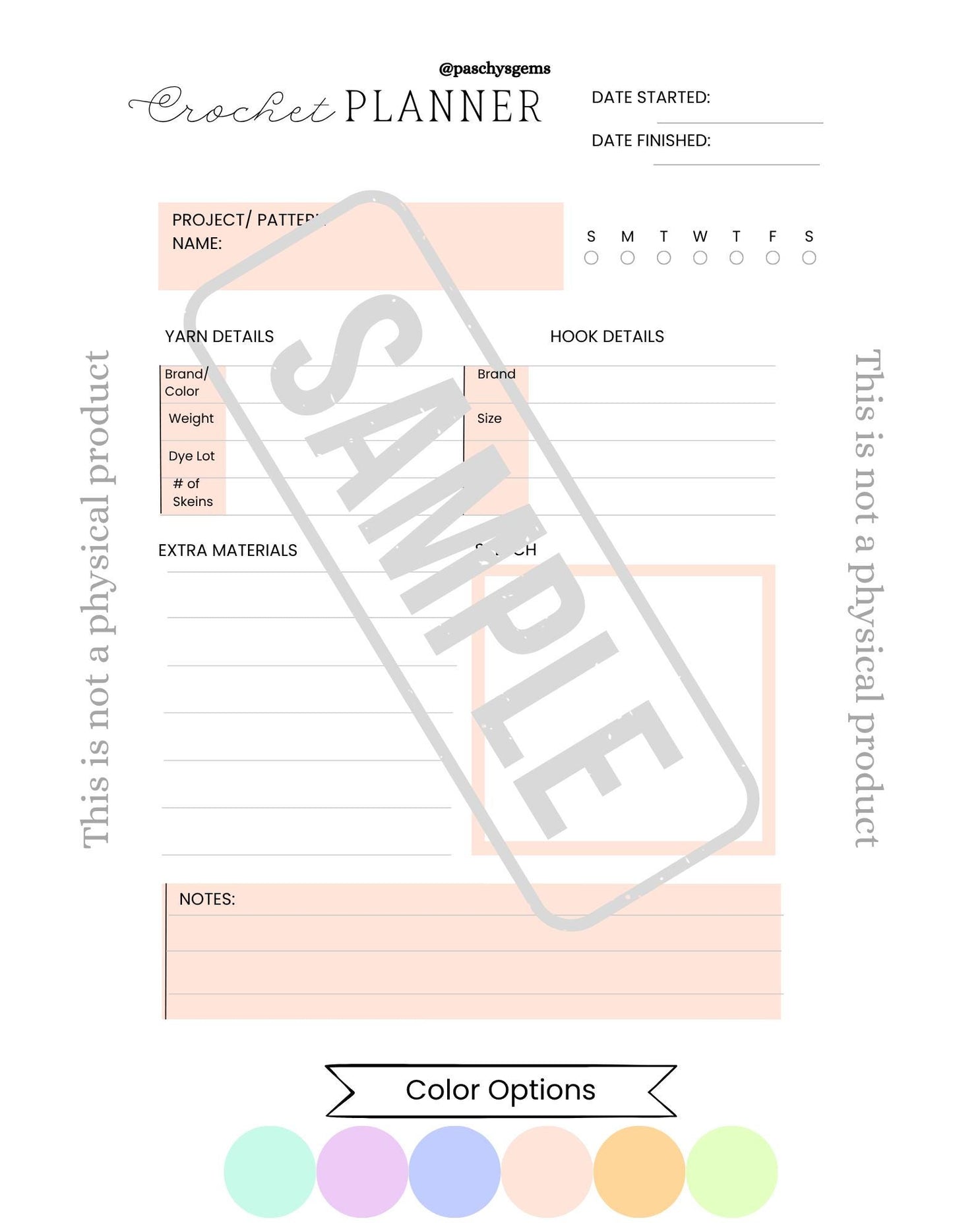 Digital Crochet Planner and Project Tracker PDF Template